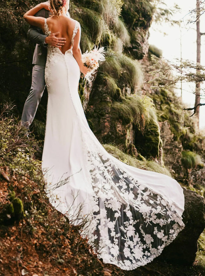 casual bridal dresses Classic Beach Long Sleevess Backless Lace Beach Wedding Dress Simple Summer Gowns Online please add $25.00 Simple and Casual Wedding Gown