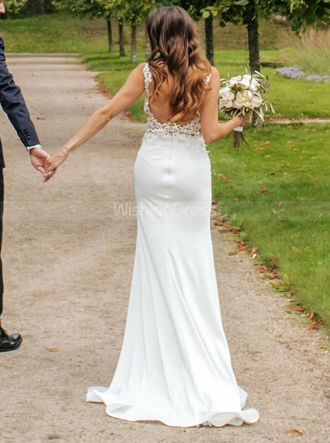 Illusion Lace Bodice Wedding Dress,Fit and Flare Wedding Gown,WD00747, US14 / Champagne Illusion Lace Bodice Wedding Dress,Fit and Flare Wedding Gown,WD00747, US14 / Champagne