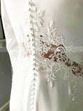 Modest Wedding Dress with Long Sleeves,Crepe Bridal Dress with Lace Appliques,WD00753