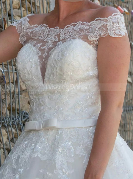 Off the Shoulder Bridal Gown,Tulle Ball Gown Wedding Dress,WD00770