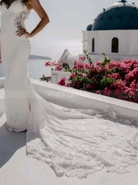 Lace Petal Train Wedding Dress,Fit and Flare Bridal Dress,WD00778