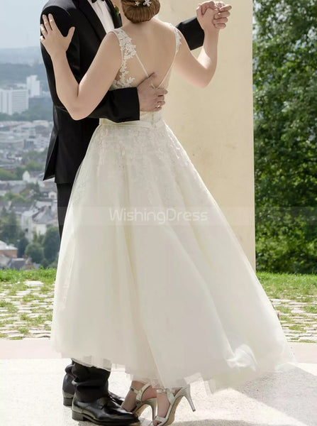 A-line Tea Length Bridal Dress,Outdoor Wedding Dress,WD00786