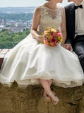 A-line Tea Length Bridal Dress,Outdoor Wedding Dress,WD00786