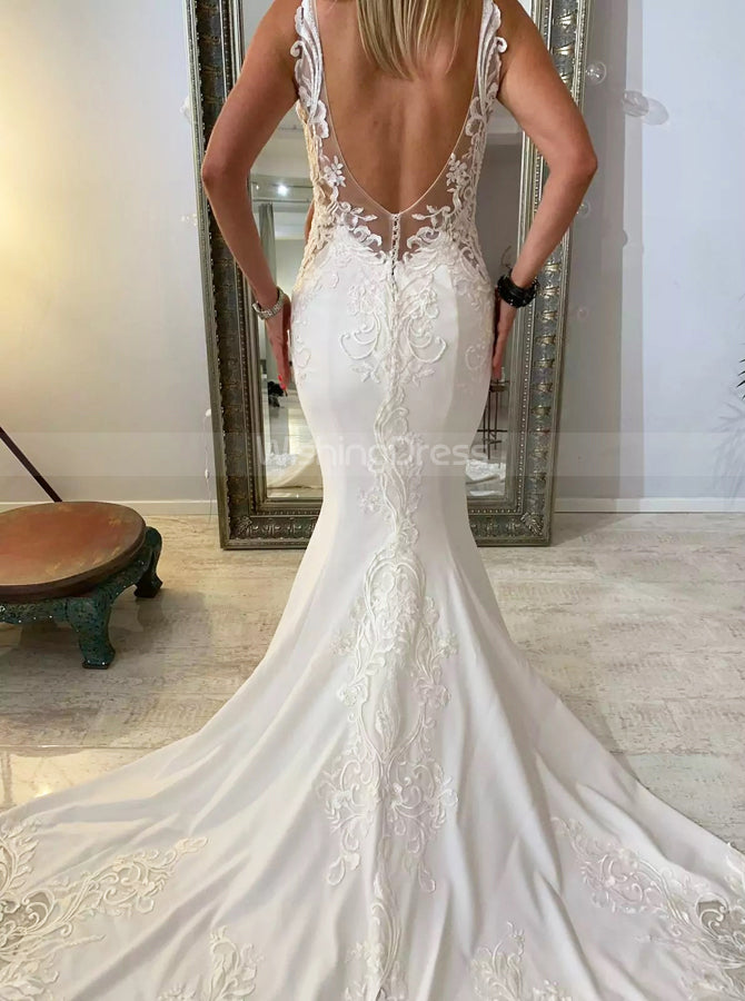 Cutaway Train V-neck Wedding Dress,Fitted Bridal Dress with Slit,WD007 - Wishingdress Cutaway Train V-neck Wedding Dress,Fitted Bridal Dress with Slit,WD007 - Wishingdress