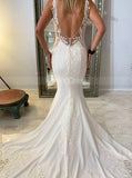 Cutaway Train V-neck Wedding Dress,Fitted Bridal Dress with Slit,WD00796