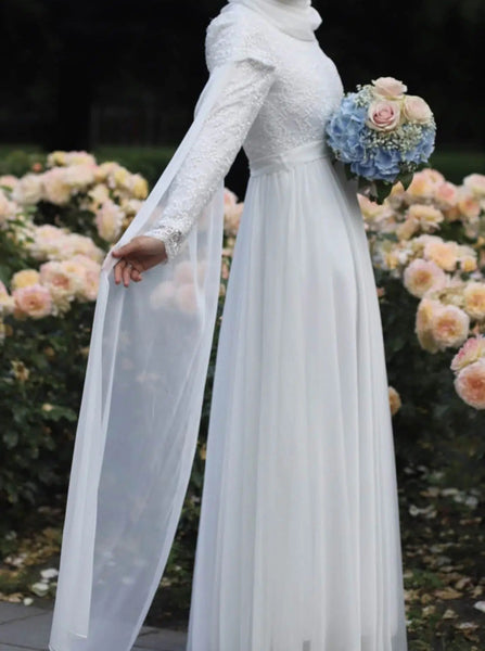 Modest Long Sleeve Wedding Dress,Muslim Conservative Bridal Gown,WD00817