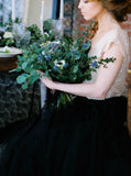 Two Piece Wedding Dresses,Black Bridal Dresses for Photo Shoot,WD00824