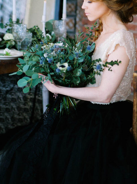 Two Piece Wedding Dresses,Black Bridal Dresses for Photo Shoot,WD00824