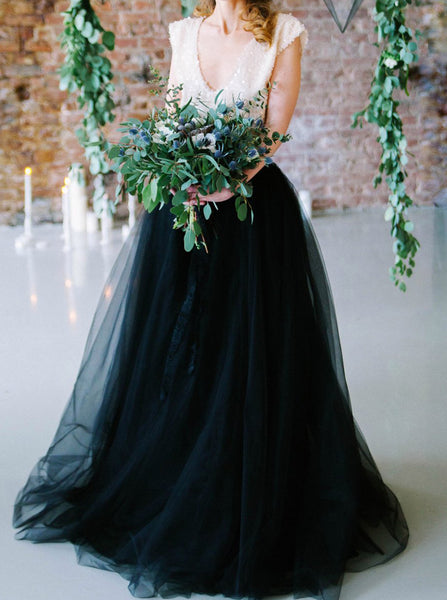 Two Piece Wedding Dresses,Black Bridal Dresses for Photo Shoot,WD00824