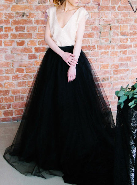 Two Piece Wedding Dresses,Black Bridal Dresses for Photo Shoot,WD00824
