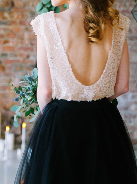 Two Piece Wedding Dresses,Black Bridal Dresses for Photo Shoot,WD00824