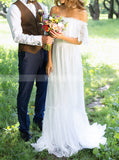 Off the Shoulder Bridal Gown,Boho Destination Lace Wedding Dresses,WD00826