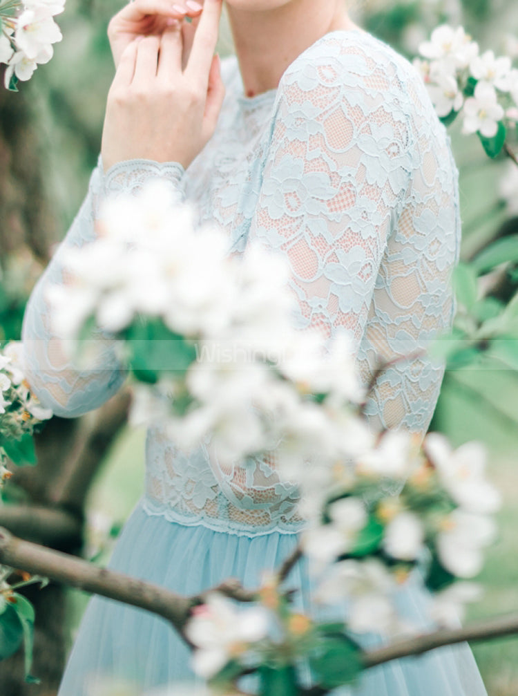 light blue wedding dress long sleeve Light Blue Tulle Wedding Dress