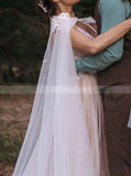Ivory Over Pink Bridal Gown With Cape,Spaghetti Straps Wedding Dress,WD00829