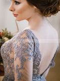Mauve Sheer Bodice Wedding Dresses,V Back Long Bridal Gown,WD00833