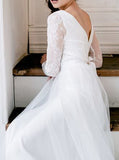 Simple Long Sleeves Bridal Dress,Floor Length Outdoor Wedding Dresses,WD00837