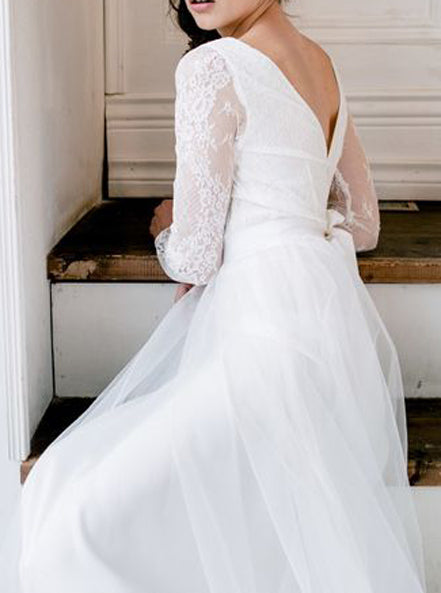 Simple Long Sleeves Bridal Dress,Floor Length Outdoor Wedding Dresses,WD00837