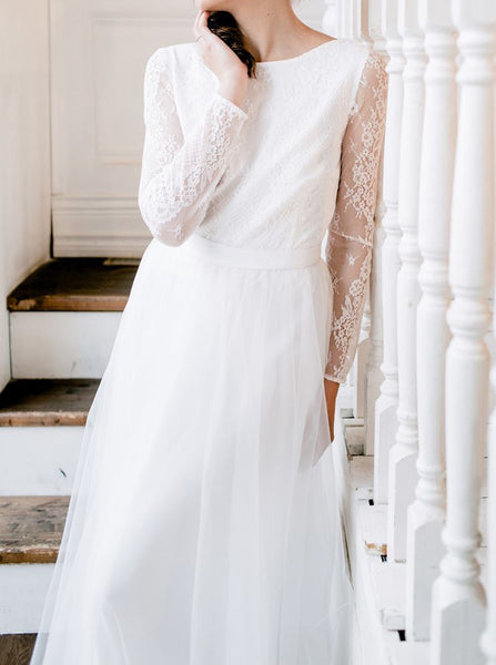 Simple Long Sleeves Bridal Dress,Floor Length Outdoor Wedding Dresses,WD00837