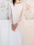 Simple Long Sleeves Bridal Dress,Floor Length Outdoor Wedding Dresses,WD00837