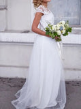 Destination Simple Wedding Dress,Cap Sleeve Floor Length Bridal Dresses,WD00839