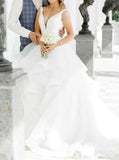 Flounce Skirt Wedding Gown,Plunging Neckline Bridal Gowns,WD00840
