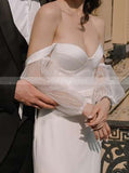 Column Satin Bridal Gown,Puffy Sleeves Wedding Dresses,WD00843