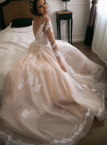 A-line Long Sleeve Wedding Dresses,Elegant Bridal Gowns,WD00844