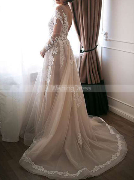 A-line Long Sleeve Wedding Dresses,Elegant Bridal Gowns,WD00844