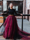 Two Piece Wedding Dress Open Back,Black Burgundy Wedding Dresses,WD00846