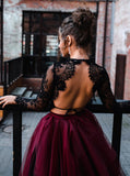 Two Piece Wedding Dress Open Back,Black Burgundy Wedding Dresses,WD00846