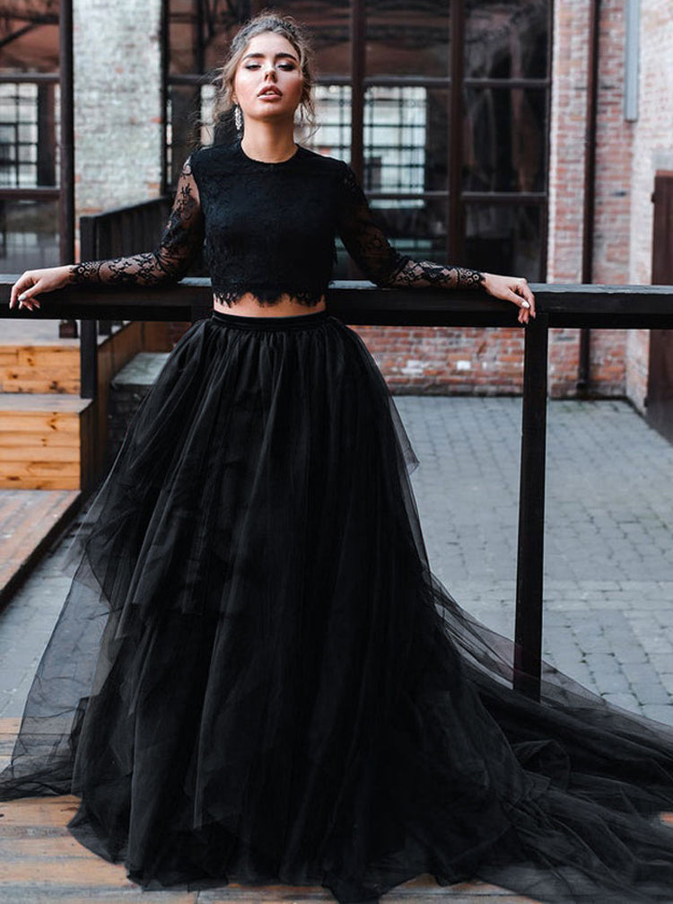 Two Piece Wedding Dress Open Back,Black Burgundy Wedding Dresses,WD008 - Wishingdress Two Piece Wedding Dress Open Back,Black Burgundy Wedding Dresses,WD008 - Wishingdress