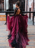 Two Piece Wedding Dress Open Back,Black Burgundy Wedding Dresses,WD00846