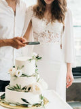 Fit and Flare Crepe Wedding Dresses,Bridal Dresses with Cape Sleeves,WD00849