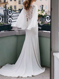 Fit and Flare Crepe Wedding Dresses,Bridal Dresses with Cape Sleeves,WD00849