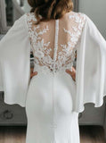 Fit and Flare Crepe Wedding Dresses,Bridal Dresses with Cape Sleeves,WD00849