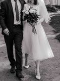 Vintage Tea Length Wedding Dress,Long Sleeve Bridal Dress,WD00850