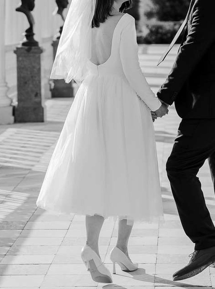 Vintage Tea Length Wedding Dress,Long Sleeve Bridal Dress,WD00850 Vintage Tea Length Wedding Dress,Long Sleeve Bridal Dress,WD00850