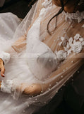High Neck Pearl Wedding Dresses,Bishop Sleeves Bridal Dresses,WD00854
