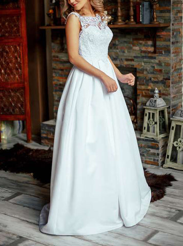 A-line Floor Length Wedding Dresses,Classic Wedding Dresses,WD00861