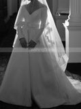 Off The Shoulder Long Sleeve Wedding Gown,A-line Satin Bridal Dresses,WD00864