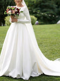 A-line Scoop Back Wedding Dresses,Modest Bridal Dresses Long Sleeves,WD00866