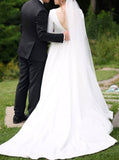 A-line Scoop Back Wedding Dresses,Modest Bridal Dresses Long Sleeves,WD00866