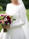 A-line Scoop Back Wedding Dresses,Modest Bridal Dresses Long Sleeves,WD00866