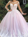 Ivory And Pink Wedding Gown,Gorgeous Long Sleeve Wedding Dresses,WD00867