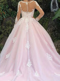 Ivory And Pink Wedding Gown,Gorgeous Long Sleeve Wedding Dresses,WD00867