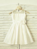White Flower Girl Dress with Flower,Satin Flower Girl Dress,Cute Flower Girl Dress,FD00084