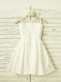 White Flower Girl Dress with Flower,Satin Flower Girl Dress,Cute Flower Girl Dress,FD00084
