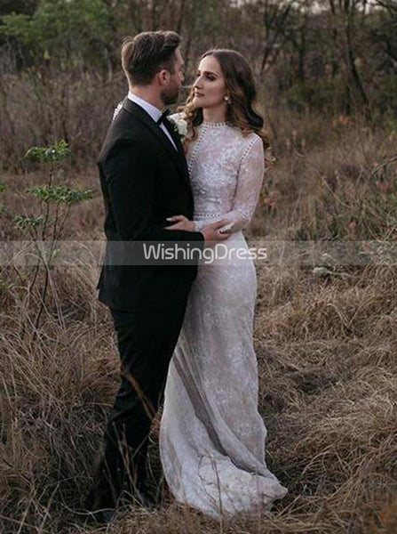 Ivory Lace Wedding Dress,Long Sleeves Wedding Dress,BD00168