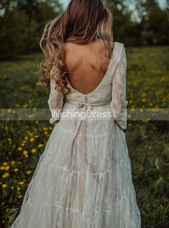 Long Sleeves Wedding Dresses,Lace Wedding Dress,Backless Bridal Dress, - Wishingdress Long Sleeves Wedding Dresses,Lace Wedding Dress,Backless Bridal Dress, - Wishingdress