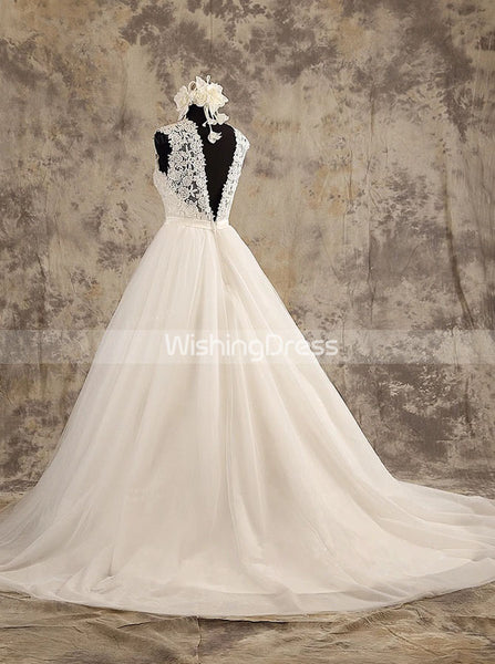 A-line Classic Wedding Dress,High Neck Wedding Dress,WD00580